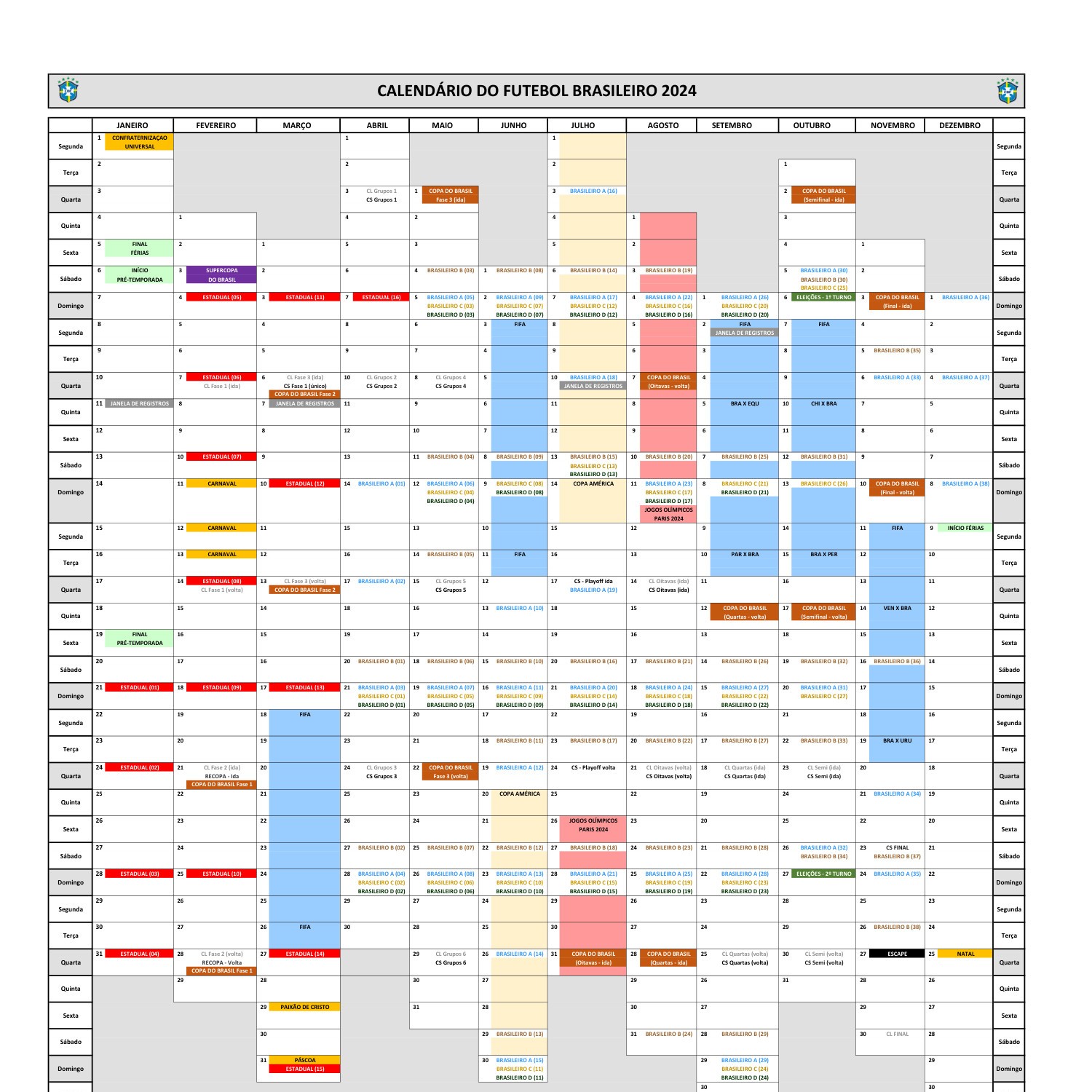 CBF divulga calendário de 2024 e anuncia jogo de abertura no Brasileirão