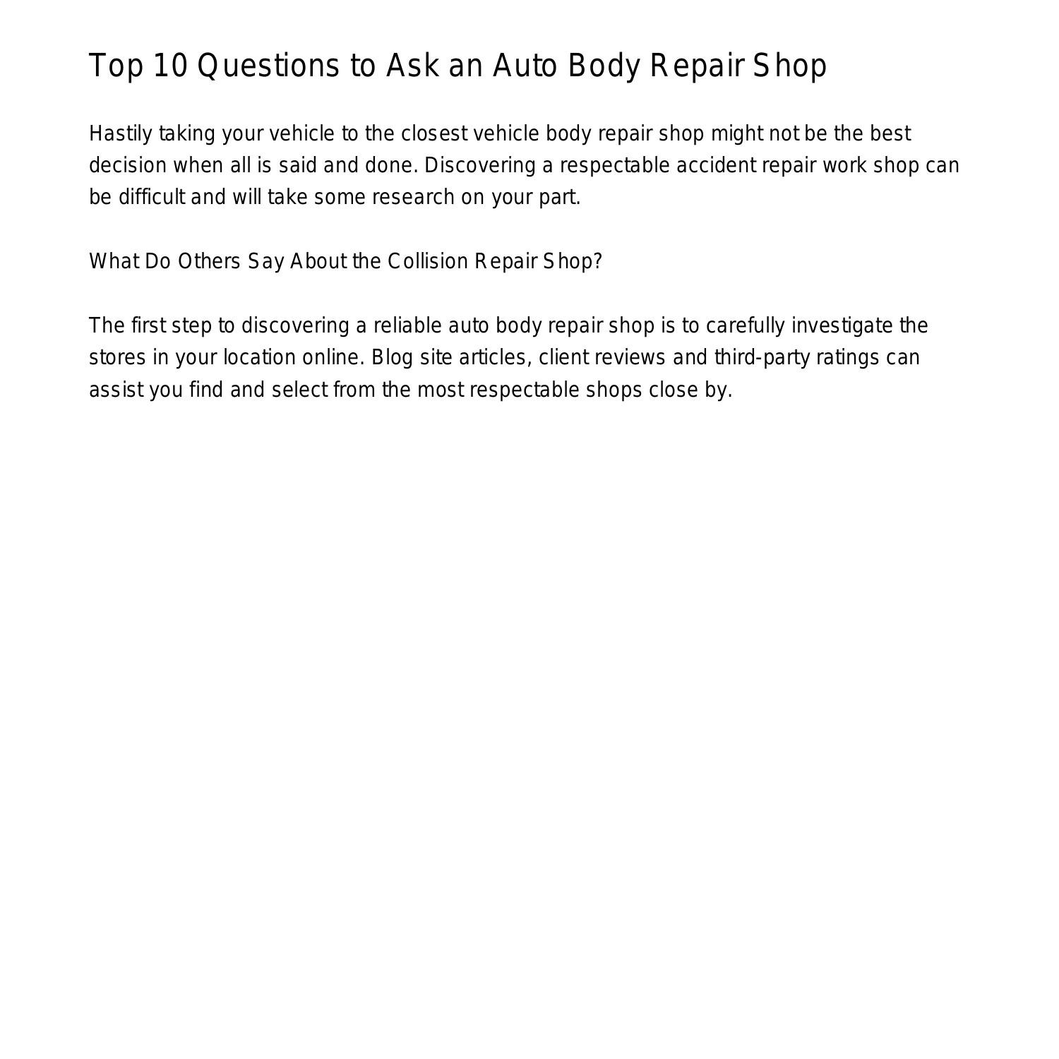 Questions About Auto Repair