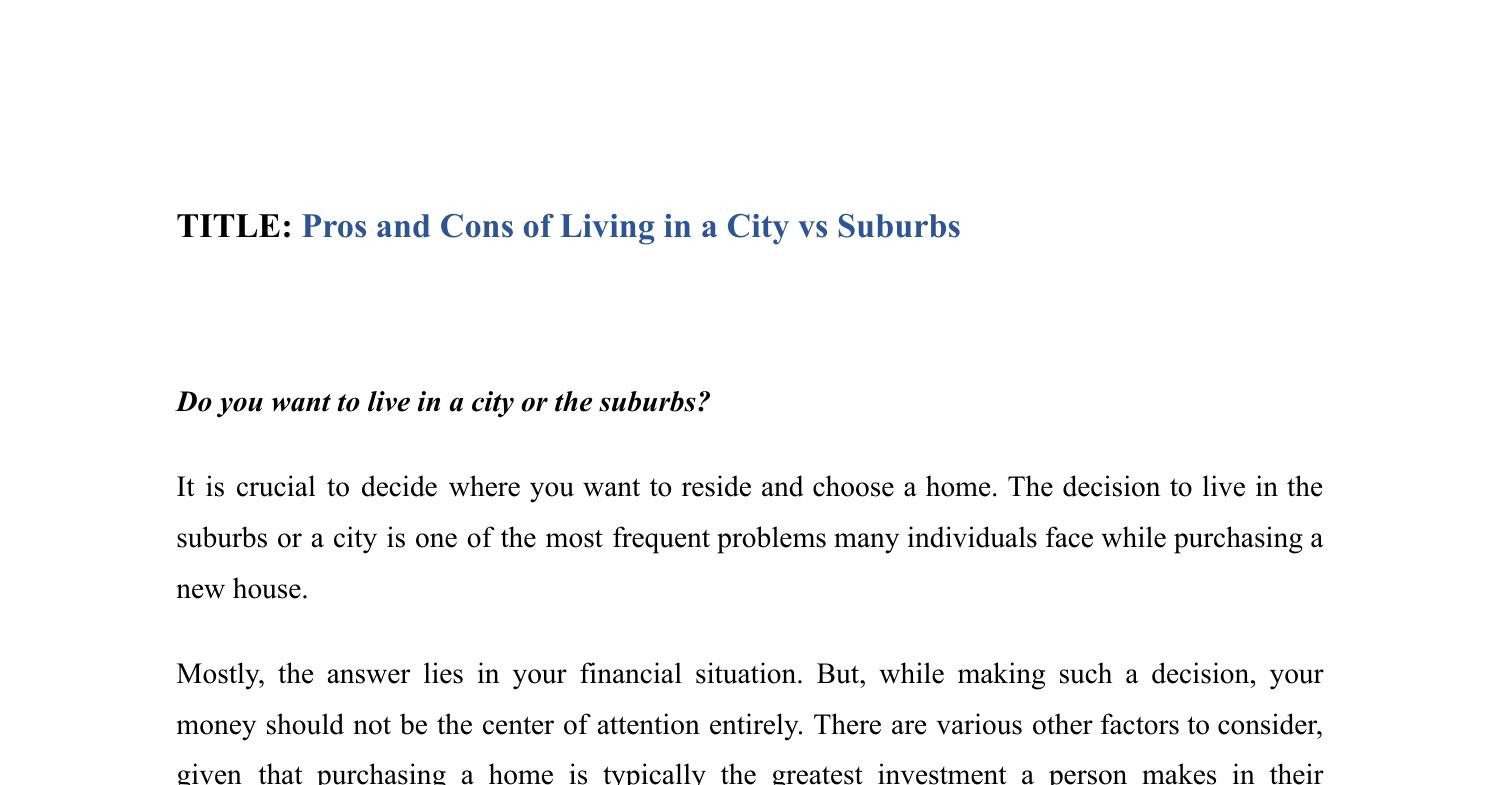 Pros And Cons Of Living In A City Vs Suburbs Docx Pdf Docdroid