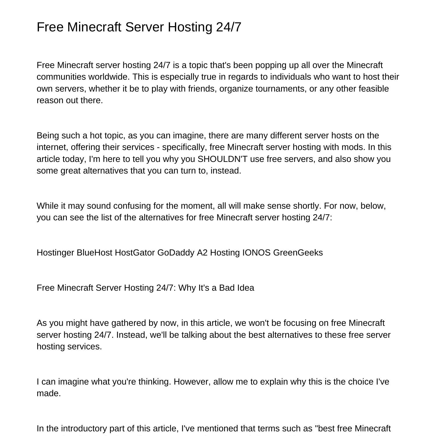 free minecraft servers hosting 247