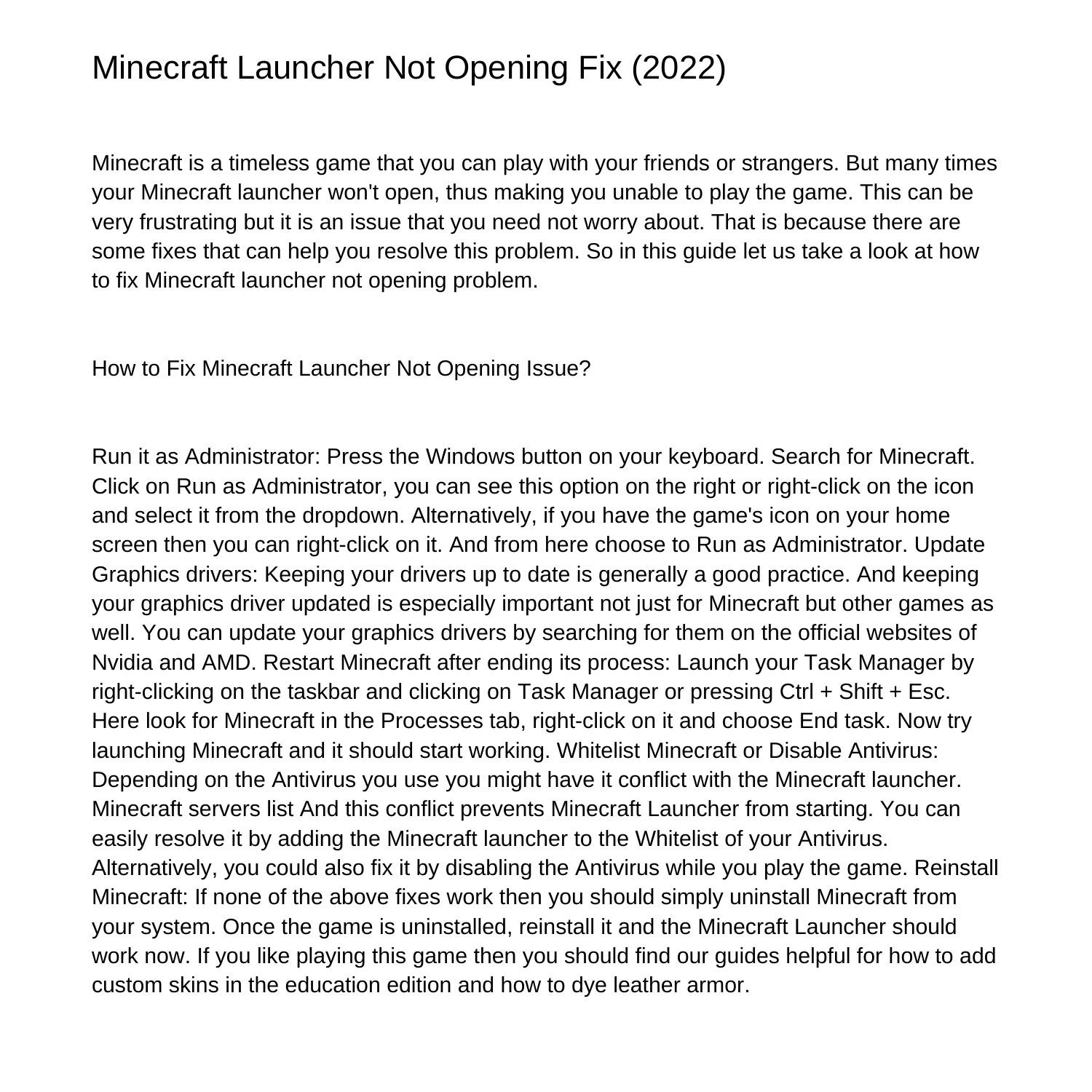minecraft launcher not opening 2021
