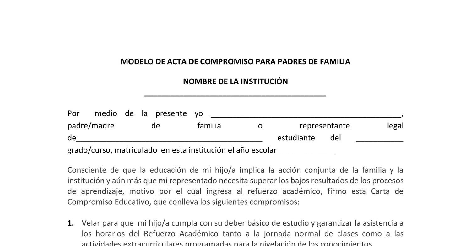 Acta de compromiso escolar para padres