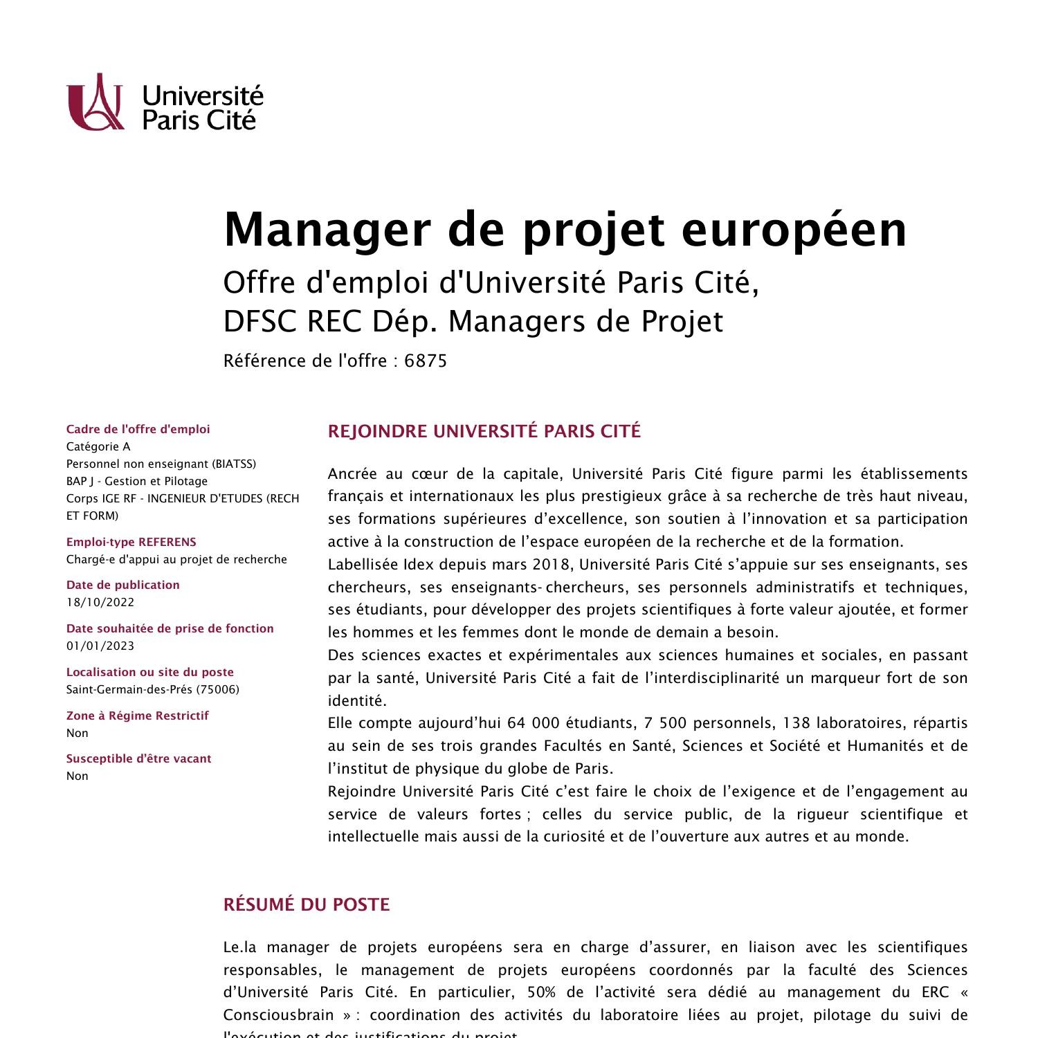 Fiche De Poste Manager Des Projets Europ Ens Pdf Docdroid