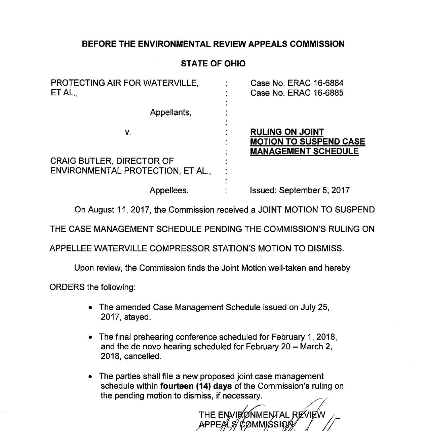 Ruling on Joint Motion to Suspend (PAW) Sched Wville.pdf | DocDroid