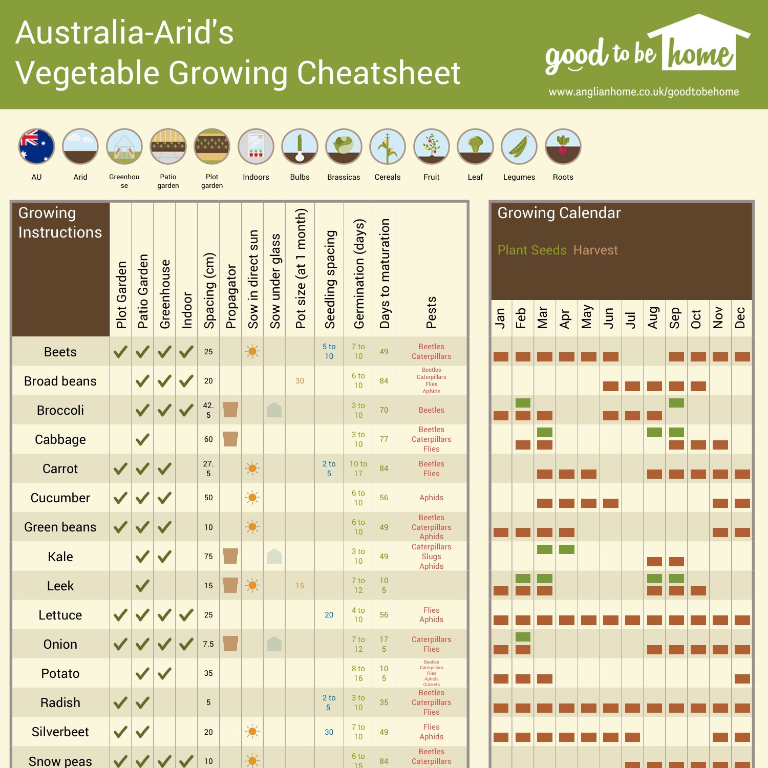 Vegetable Growing Cheat Sheet - Australia, U.K., U.S. (2023 ...