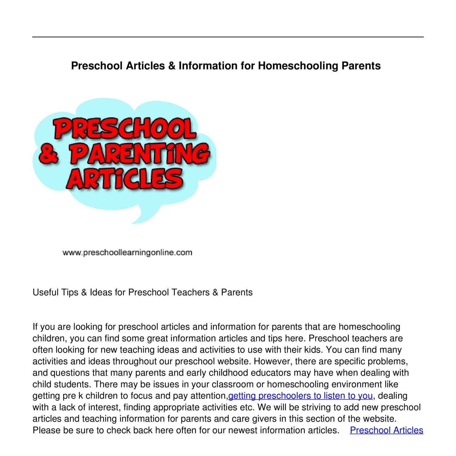 scholarly article on preschool education