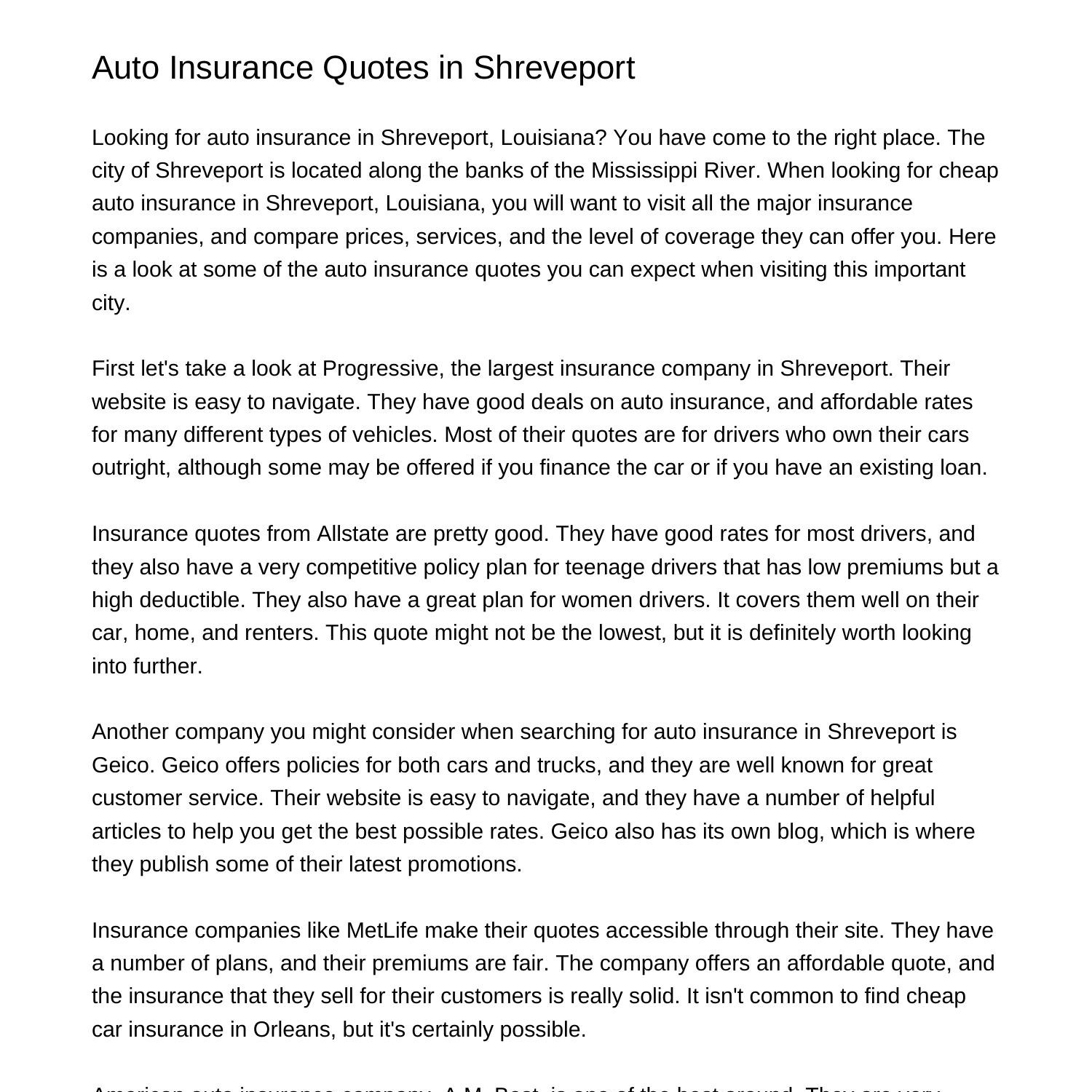 Auto Insurance Quotes in Shreveportlfatw.pdf.pdf | DocDroid