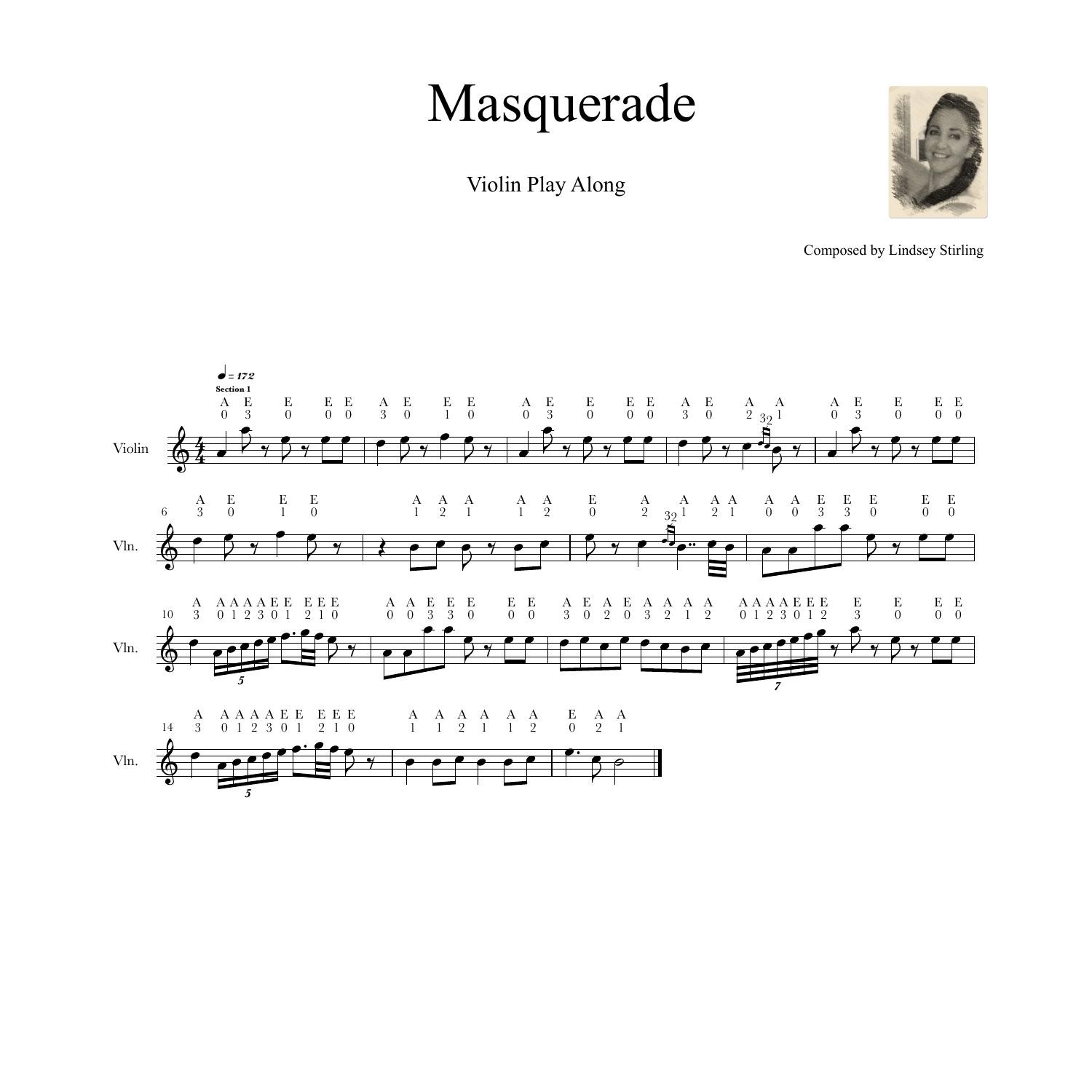 Masquerade Lindsey Stirling Viola Solo Sheet Music