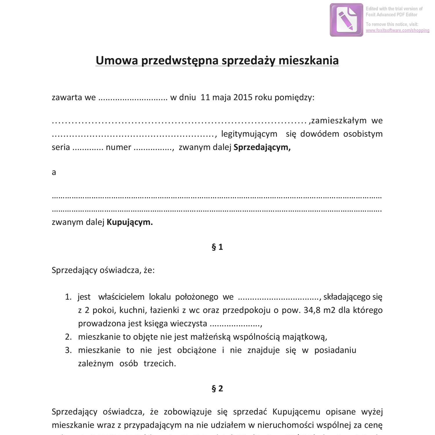 Umowa Przedwstępna Sprzedaży Mieszkana.pdf | DocDroid