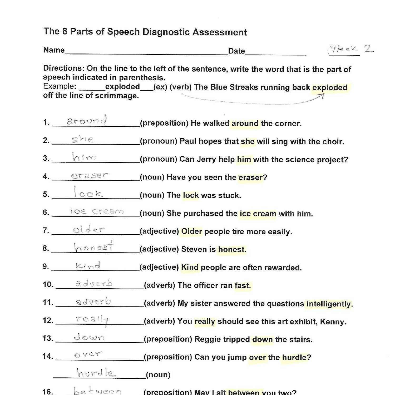 Mesmerizing Parts Of Speech Test Printable Mitchell Blog Week 2 