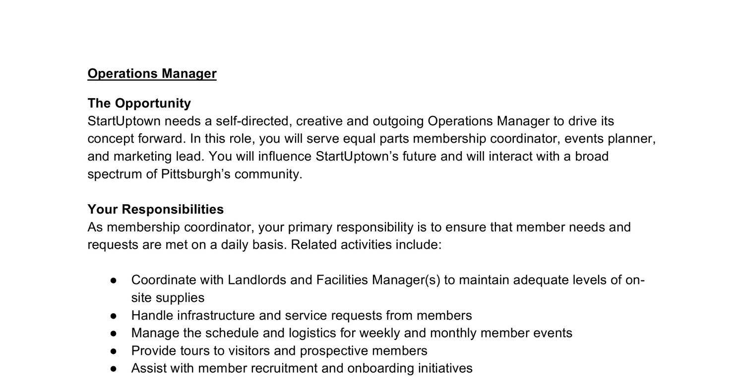 Operations Manager Position Description Mryn Ism